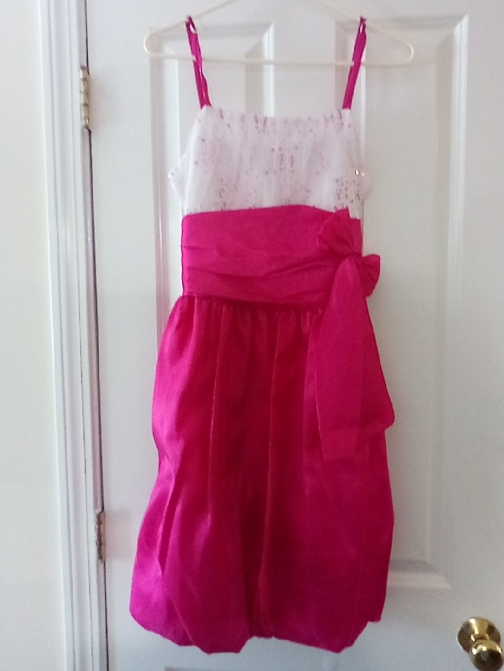 Bright Pink Spaghetti-Strap Party Dress with Waist Tie Size 12